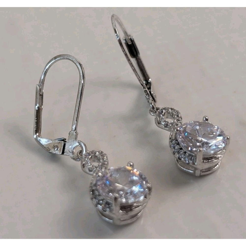Cate & Chloe White Gold Plated CZ Halo Ring Sz 9 & Drop Earrings Set Box - Picture 3 of 6